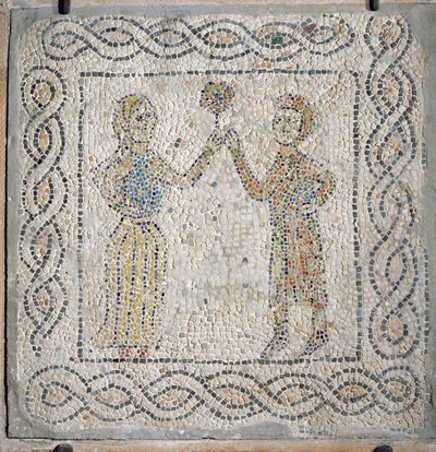 Ein junges Mädchen bietet ihrem Geliebten eine Rose an, 1213 (Mosaik) von Byzantine